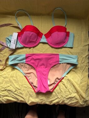 Colorblock Pink & Mint Bikini Set J.Crew